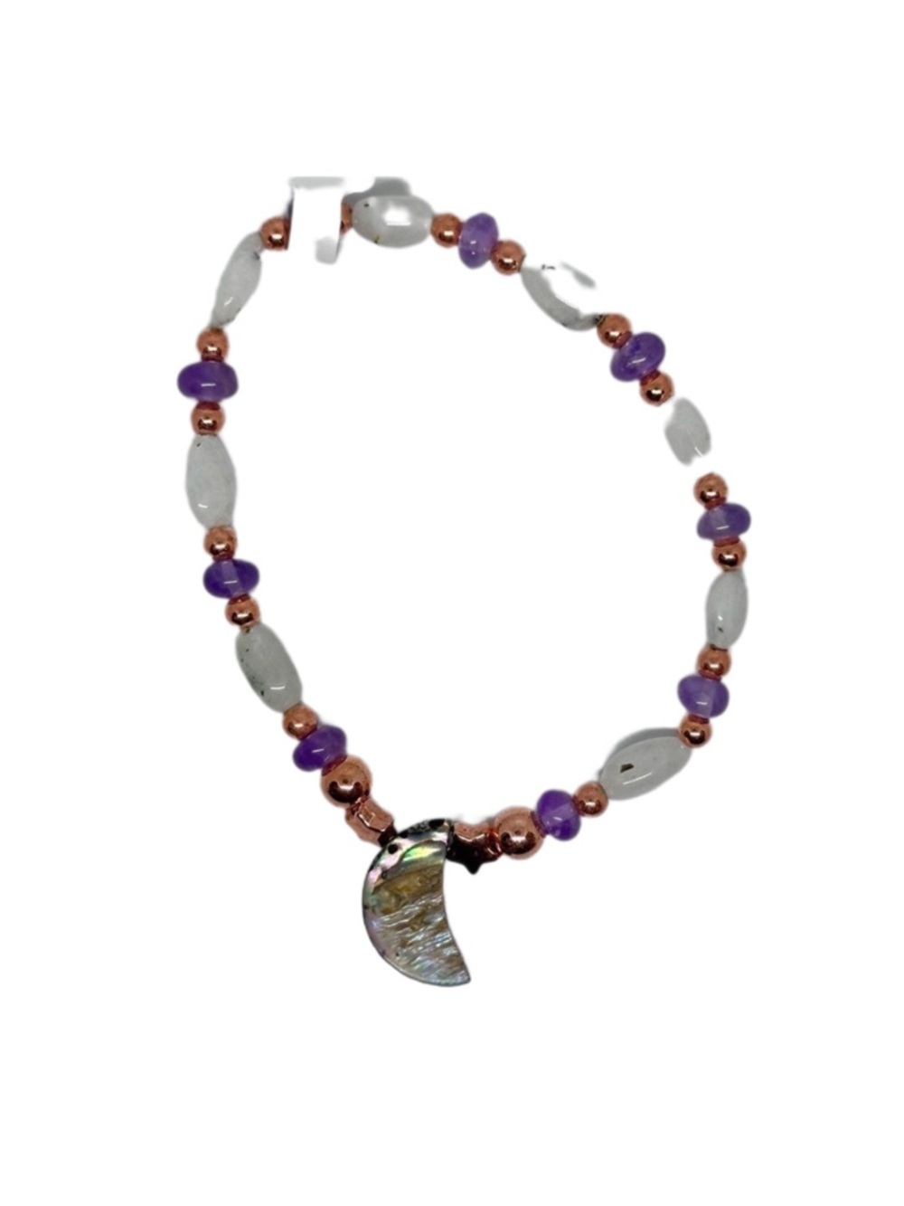 Abalone moon Amethyst rainbow moon stone bracelet stretchy handmade